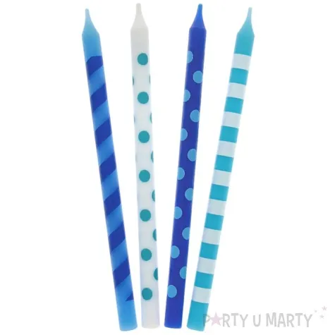swieczki urodzinowe classic grochy i paski niebieskie godan 16 szt