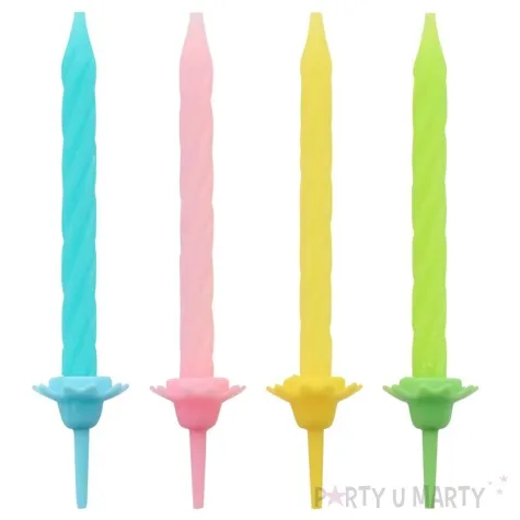 swieczki urodzinowe pastelowy mix z podstawkami godan 6 cm 12 szt