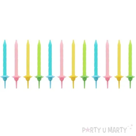 swieczki urodzinowe pastelowy mix z podstawkami godan 6 cm 12 szt