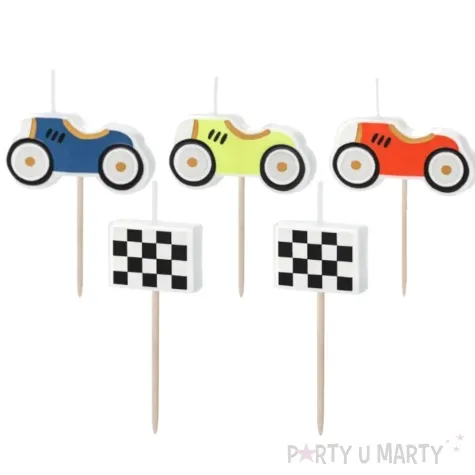 swieczki urodzinowe samochody wyscigowe mix partydeco 3 cm 5 szt