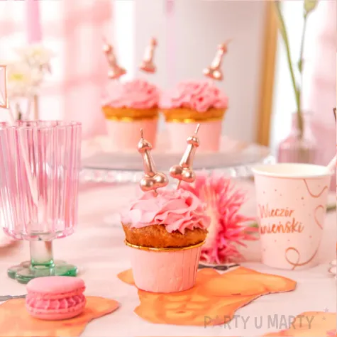 swieczki w ksztalcie rozowo zlotych penisow na wieczor panienski 5 sztuk 8 cm kazda