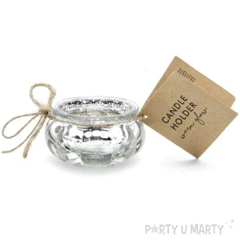 swiecznik glassy srebrny partydeco szklany 6x3 cm 4 szt