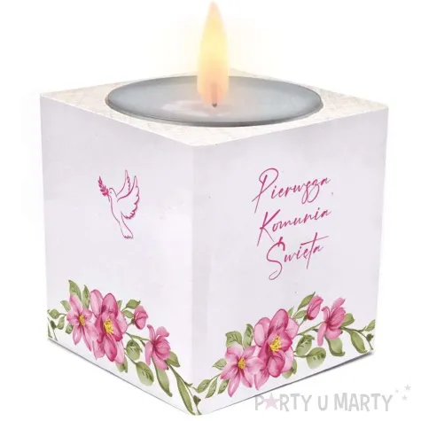 swiecznik komunia swieta rozowe serce 4 7x4 8 cm