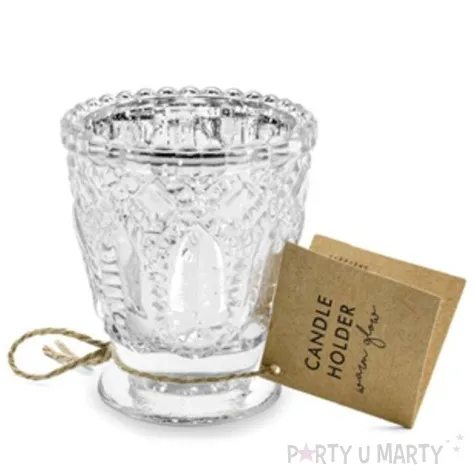 swiecznik ornament srebrny partydeco szklany 8x7 cm 4 szt