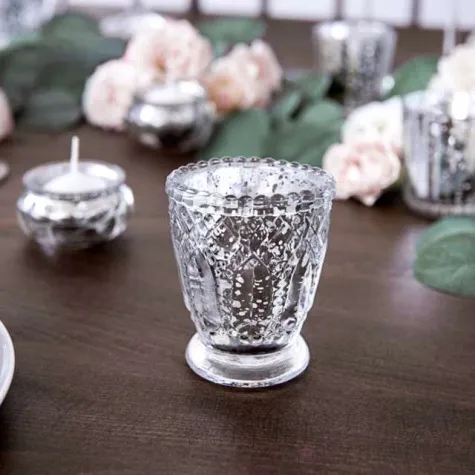 swiecznik ornament srebrny partydeco szklany 8x7 cm 4 szt