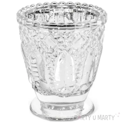 swiecznik ornament srebrny partydeco szklany 8x7 cm 4 szt