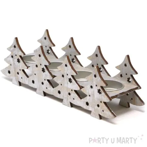 swiecznik swiateczne choinki drewniany guirca 27x8 cm