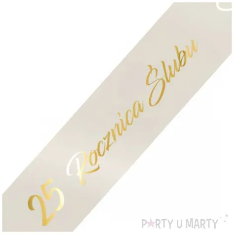 szarfa 25 rocznica slubu kremowo zlota 160 cm