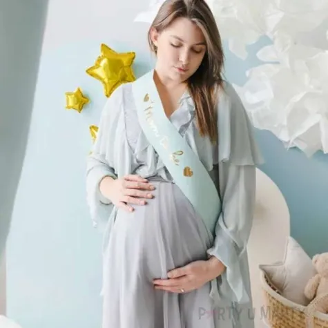 szarfa baby shower boy mom to be niebieska partydeco 75 cm