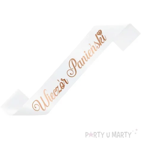 szarfa satynowa wieczor panienski bialo rozowo zlota partypal