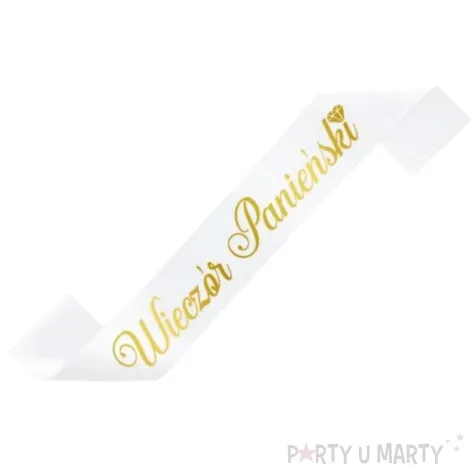 szarfa satynowa wieczor panienski bialo zlota partypal 160 cm