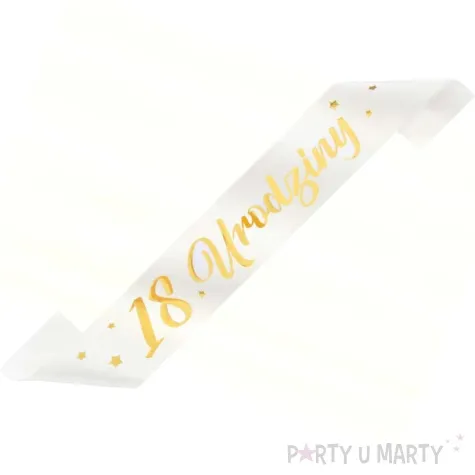 szarfa urodzinowa 18 urodziny biala partpal 160 cm