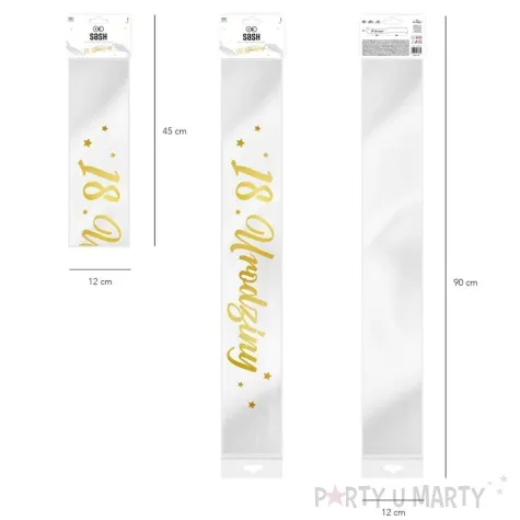 szarfa urodzinowa 18 urodziny biala partpal 160 cm