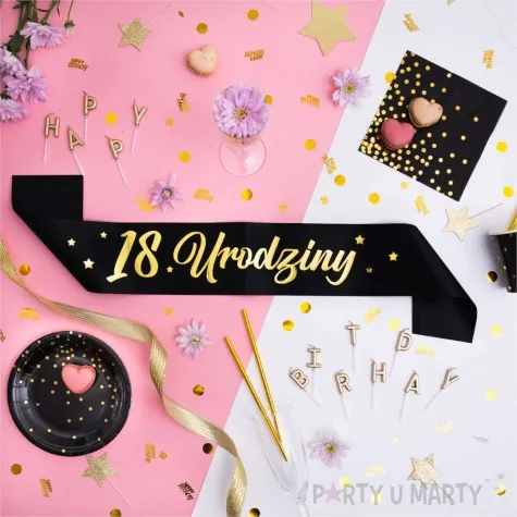 szarfa urodzinowa 18 urodziny czarny partypal 160 cm