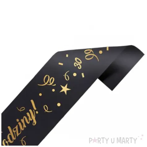 szarfa urodzinowa 30 urodziny glamour czarno zlota 160 cm