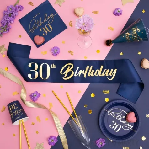 szarfa urodzinowa 30th birthday granatowa partypal 160 cm