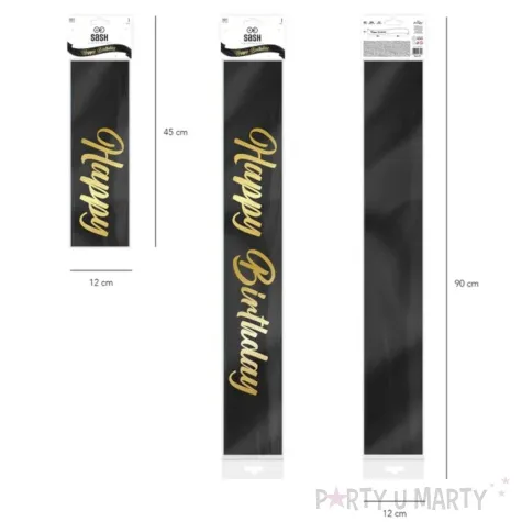 szarfa urodzinowa happy birthday czarna partypal 160 cm