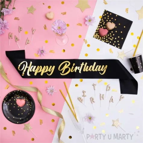 szarfa urodzinowa happy birthday czarna partypal 160 cm