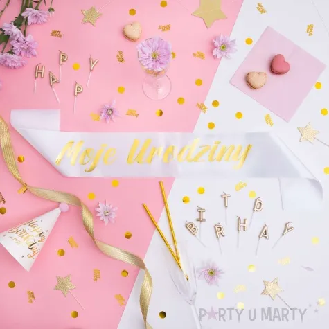 szarfa urodzinowa moje urodziny biala partypal 160 cm