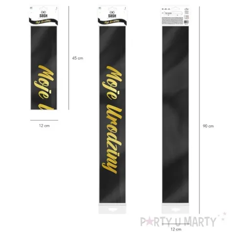szarfa urodzinowa moje urodziny czarna partypal 160 cm