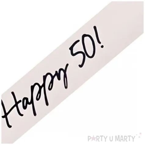 szarfa urodzinowa papierowa dodatek do stroju na 40 urodziny happy 50 kremowa 152 cm