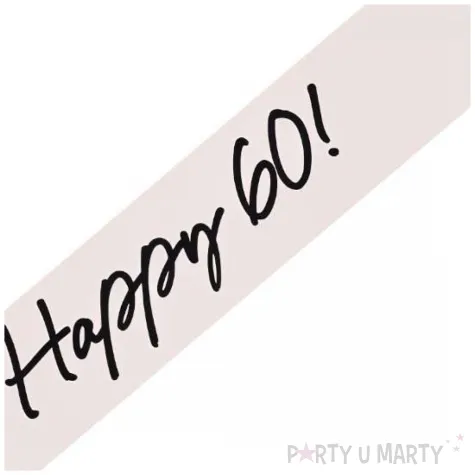 szarfa urodzinowa papierowa dodatek do stroju na 60 urodziny happy 60 kremowa 152 cm
