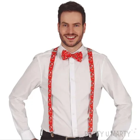 szelki balwanki choinki i renifery czerwony guirca