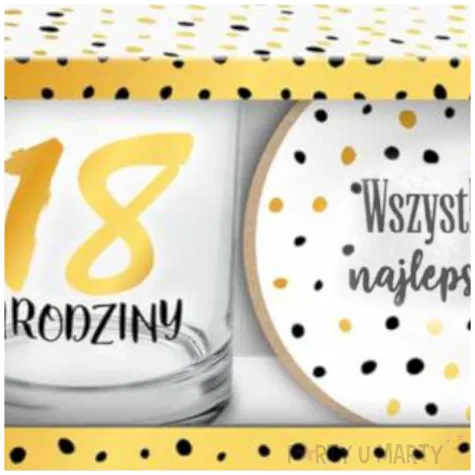 szklanka zlote kropki 18 urodziny z podkladka bgtech 270 ml