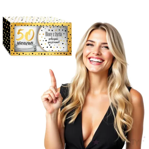 szklanka zlote kropki 50 urodziny z podkladka bgtech 270 ml