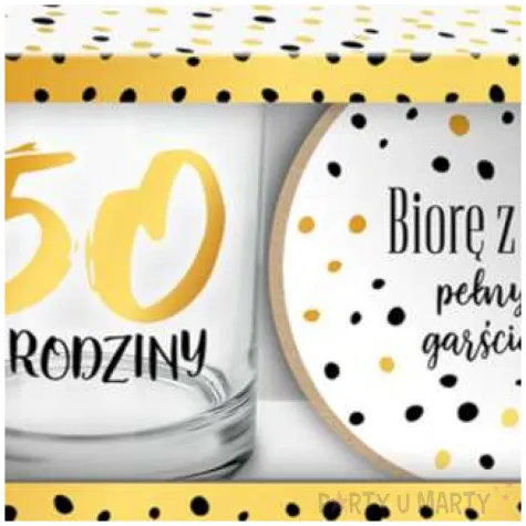 szklanka zlote kropki 50 urodziny z podkladka bgtech 270 ml