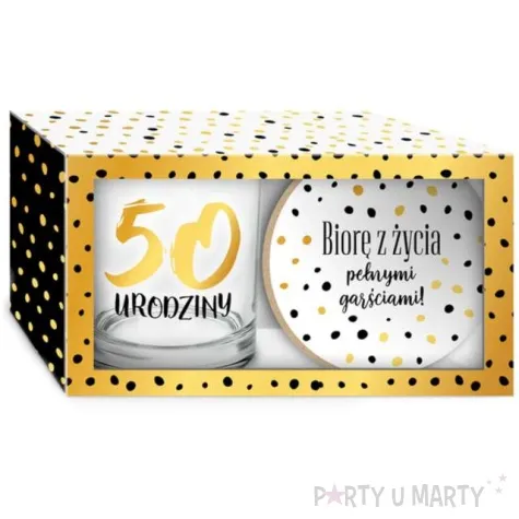 szklanka zlote kropki 50 urodziny z podkladka bgtech 270 ml