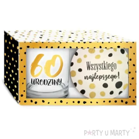 szklanka zlote kropki 60 urodziny z podkladka bgtech 270 ml