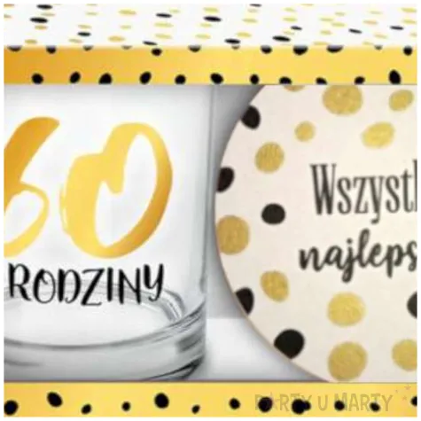 szklanka zlote kropki 60 urodziny z podkladka bgtech 270 ml