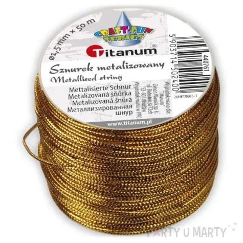 sznurek metalizowany zloty titanum 50m