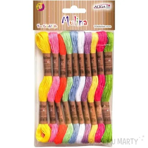 sznurek mulina kolory jaskrawe mix aliga 8 m 10 szt