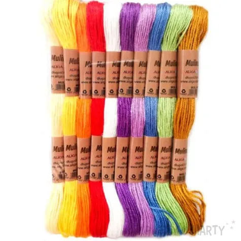sznurek mulina kolory teczowe mix aliga 8 m 10 szt