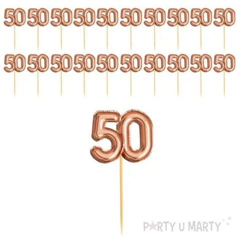 szpilki drewniane 50 urodziny glitz glamour rozowo zlote neviti 20 szt