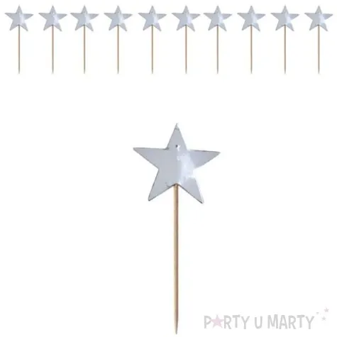 szpilki drewniane gwiazdki srebrne metaliczne ginger ray 10 szt