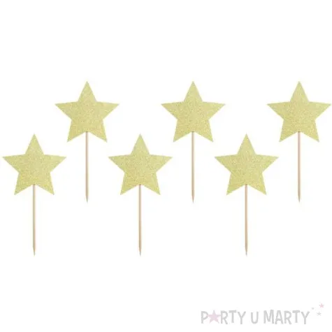 szpilki drewniane gwiazdki zloty partydeco 11 5 cm 6 szt