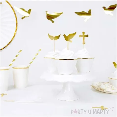 szpilki drewniane i komunia swieta zloty metalic partydeco 11 cm 6 szt