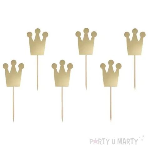 szpilki drewniane korony zloty partydeco 12 cm 6 szt