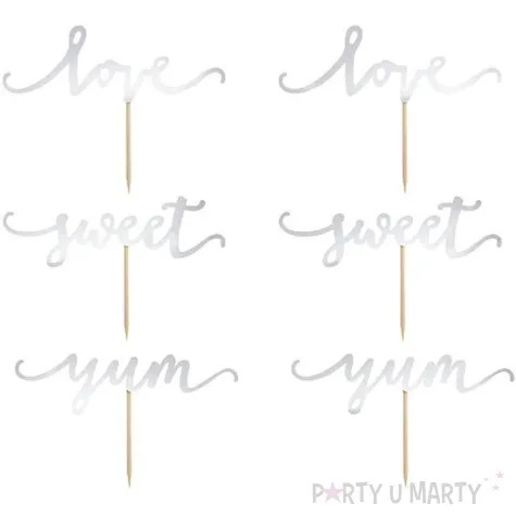 szpilki drewniane love srebrny partydeco 13 cm 6 szt