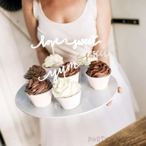 szpilki drewniane love srebrny partydeco 13 cm 6 szt