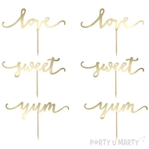 szpilki drewniane love zloty partydeco 13 cm 6 szt