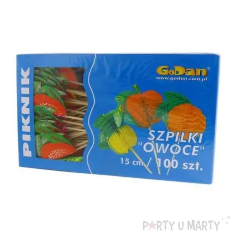 szpilki drewniane owoce 15 cm 100 szt