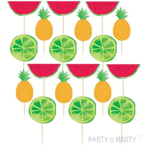 szpilki drewniane owoce hello summer mix amscan 8 8 cm 24 szt