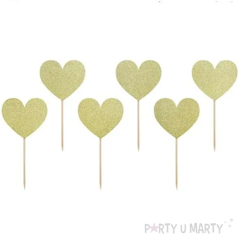 szpilki drewniane serca zloty partydeco 11 cm 6 szt
