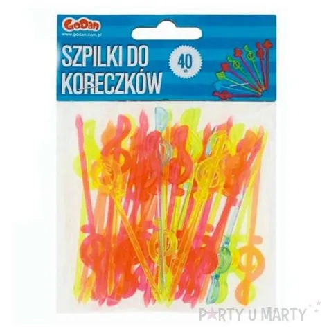szpilki plastikowe klucz wiolinowy 8 cm 40 szt