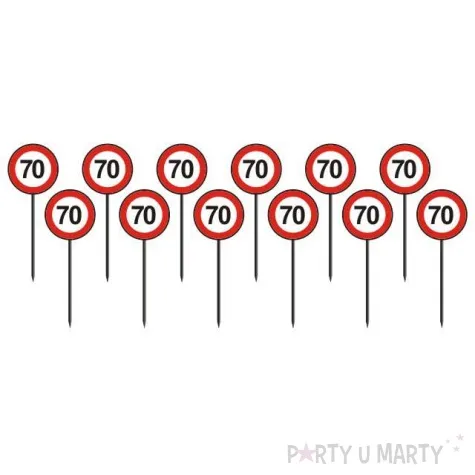 szpilki plastikowe urodziny 70 traffic birthday funny fashion 12 szt