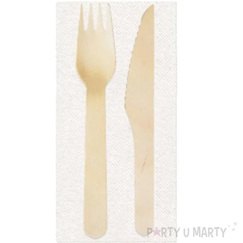 sztucce drewniane eko noz i widelec z serwetka godan 3 szt